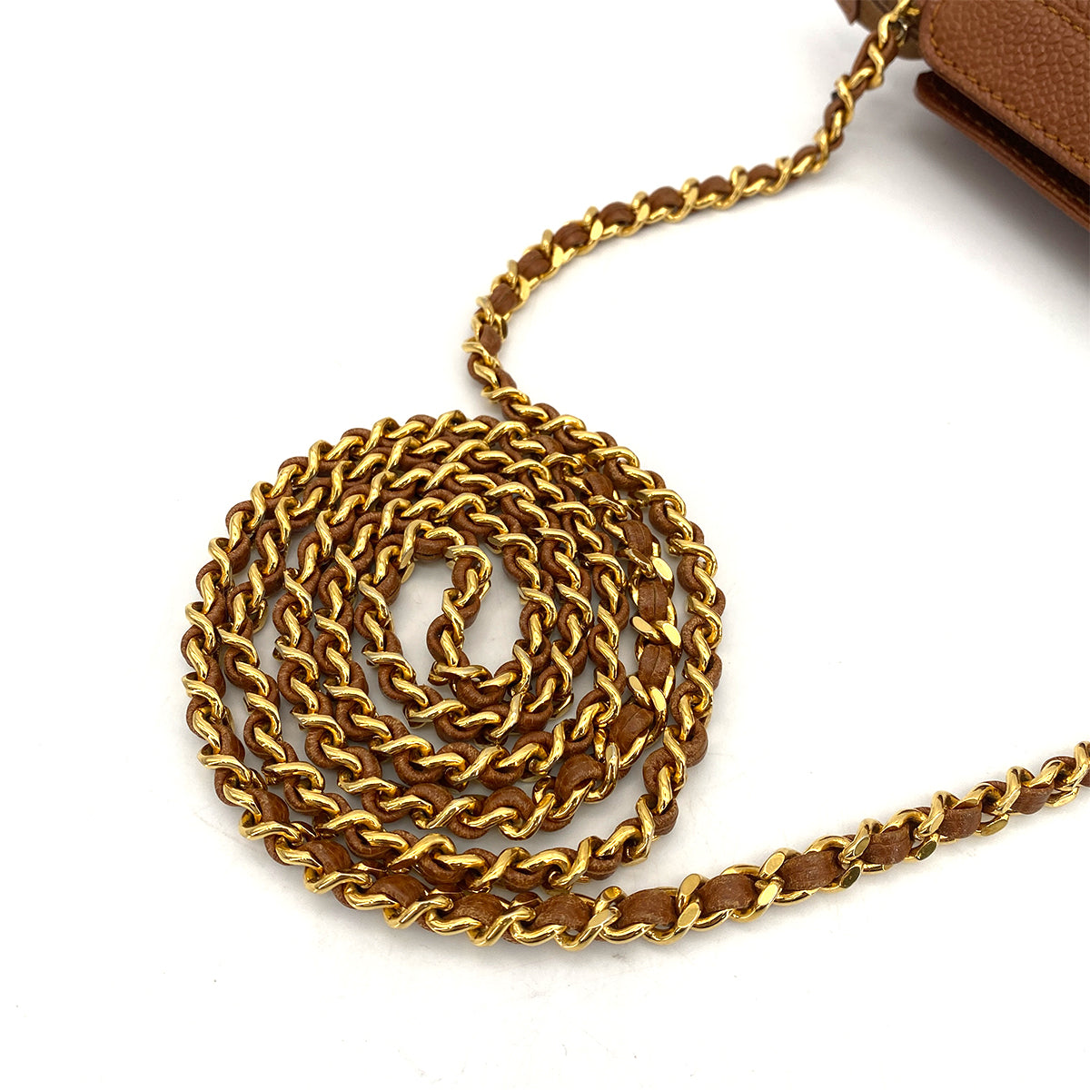 CHANEL VINTAGE MINI POUCH CHAIN SHOULDER BAG CAMEL CAVIAR SKIN 90261527