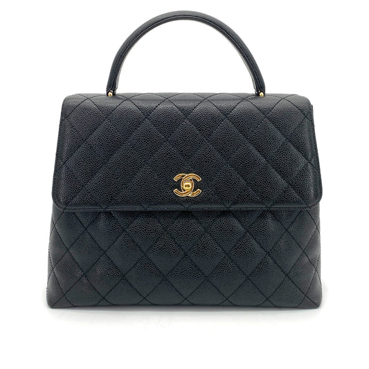 CHANEL VINTAGE MATELASSE HAND BAG BLACK CAVIAR SKIN 90261531