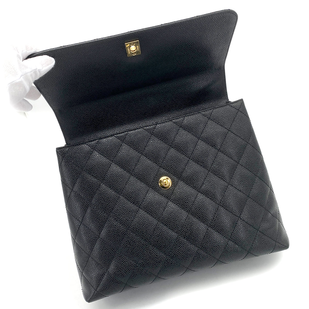 CHANEL VINTAGE MATELASSE HAND BAG BLACK CAVIAR SKIN 90261531