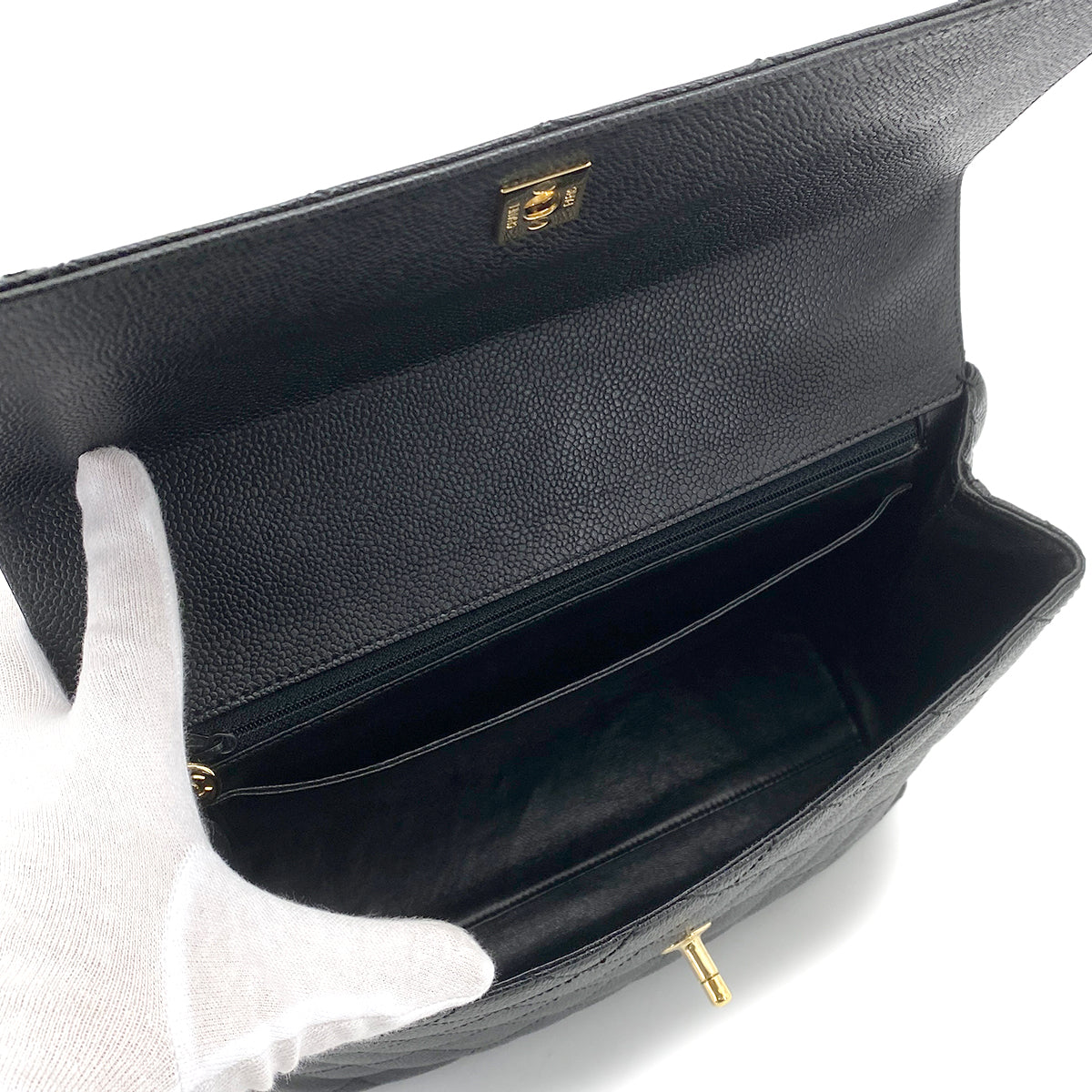 CHANEL VINTAGE MATELASSE HAND BAG BLACK CAVIAR SKIN 90261531