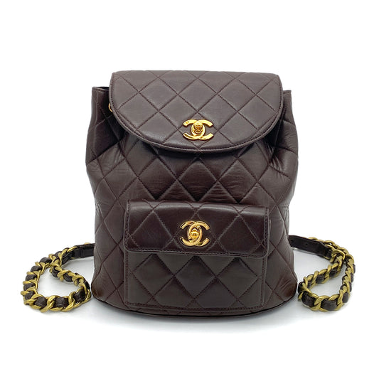 CHANEL VINTAGE DUMA CHAIN BACKPACK DARK BROWN LAMB SKIN 90261541