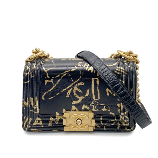 CHANEL BOY CHANEL MINI CHAIN SHOULDER BAG BLACK LEATHER 90261555