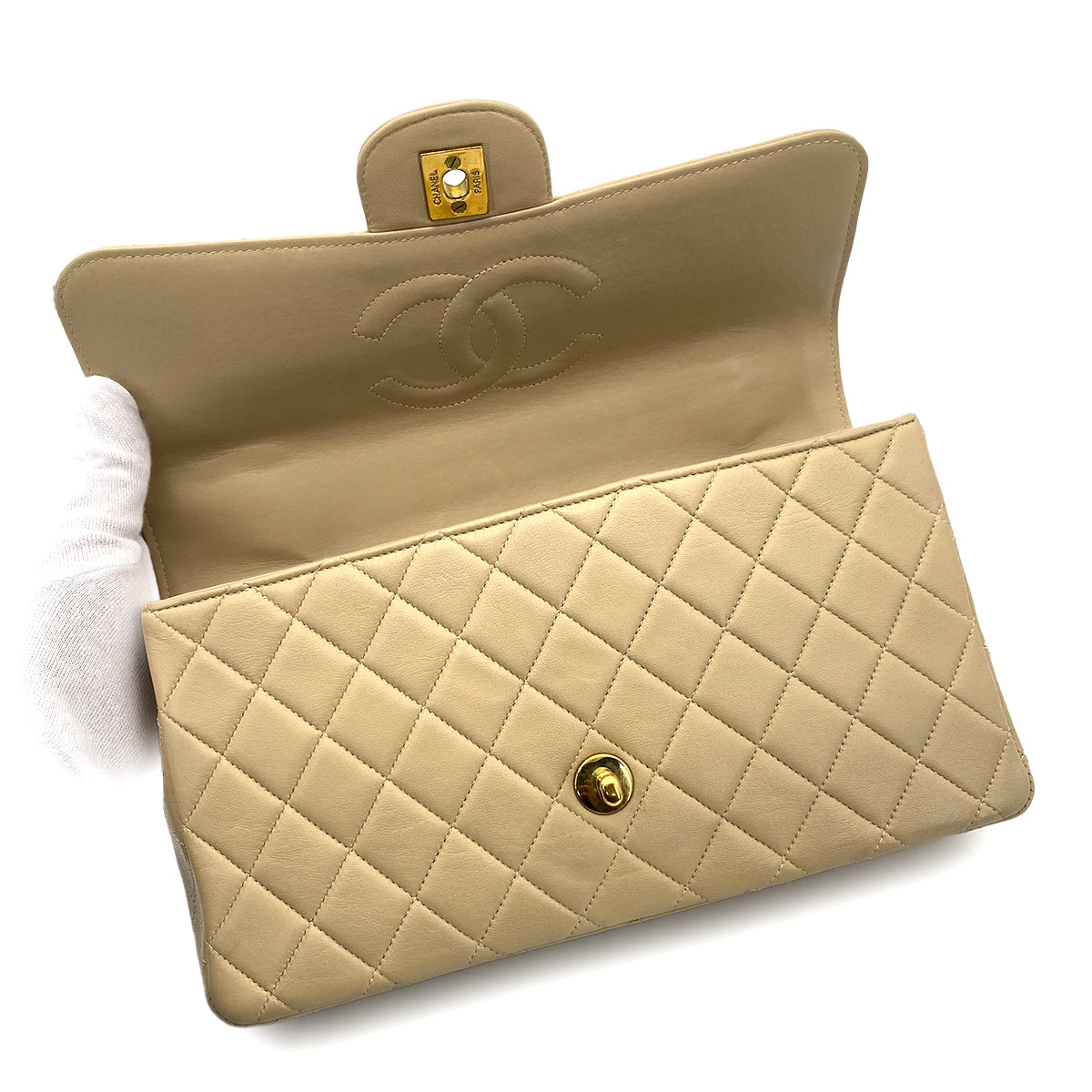 CHANEL VINTAGE PARENT-CHILD BAG PARENT ONLY BEIGE LAMB SKIN 90257491