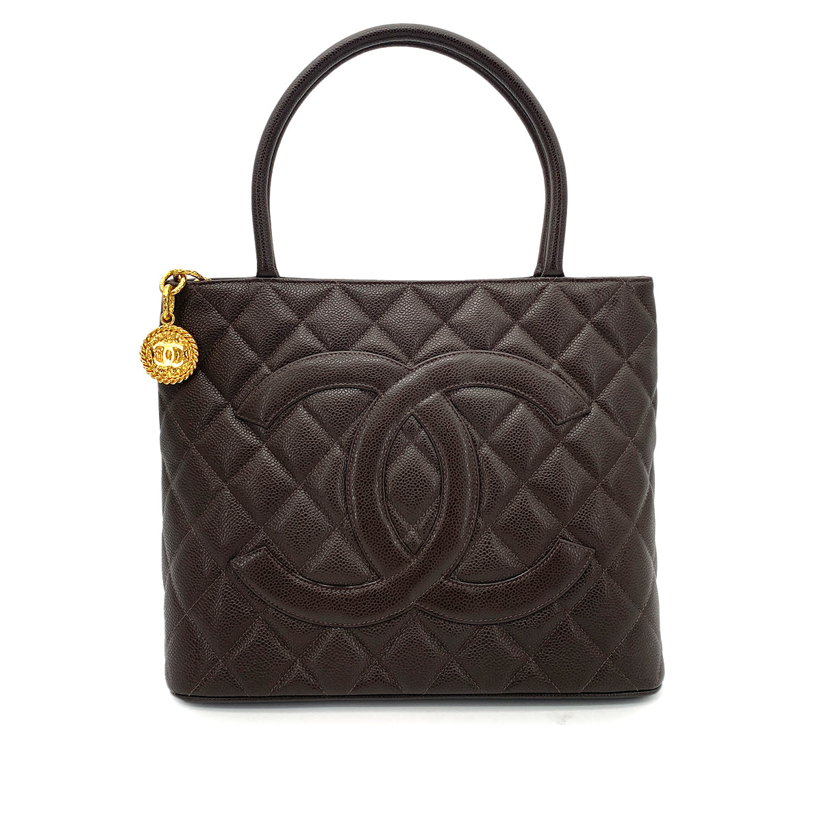 CHANEL VINTAGE MEDALLION TOTE BAG BROWN CAVIAR SKIN 90261565