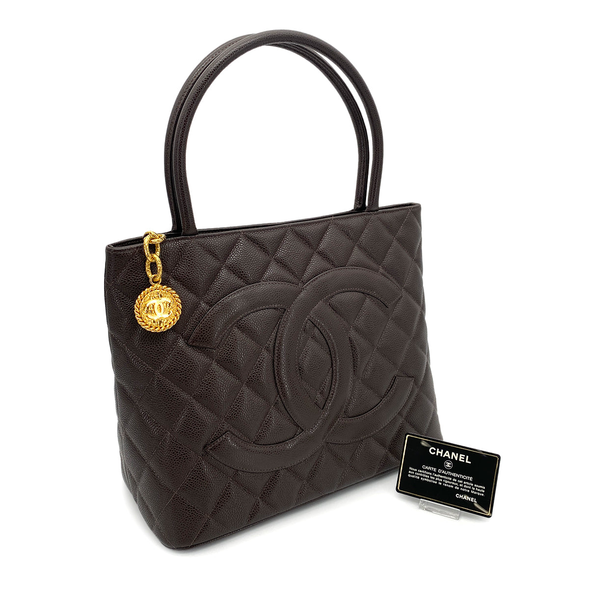 CHANEL VINTAGE MEDALLION TOTE BAG BROWN CAVIAR SKIN 90261565