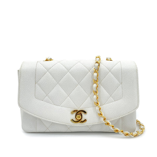 CHANEL VINTAGE DIANA SMALL CHAIN SHOULDER BAG WHITE CAVIAR SKIN 90261574