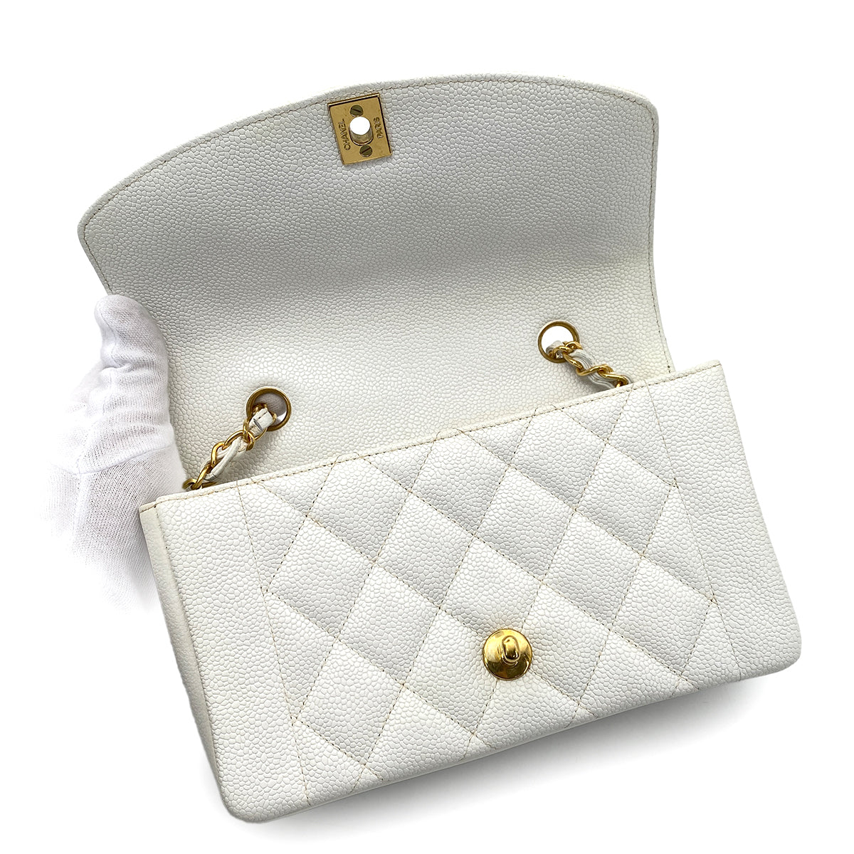 CHANEL VINTAGE DIANA SMALL CHAIN SHOULDER BAG WHITE CAVIAR SKIN 90261574