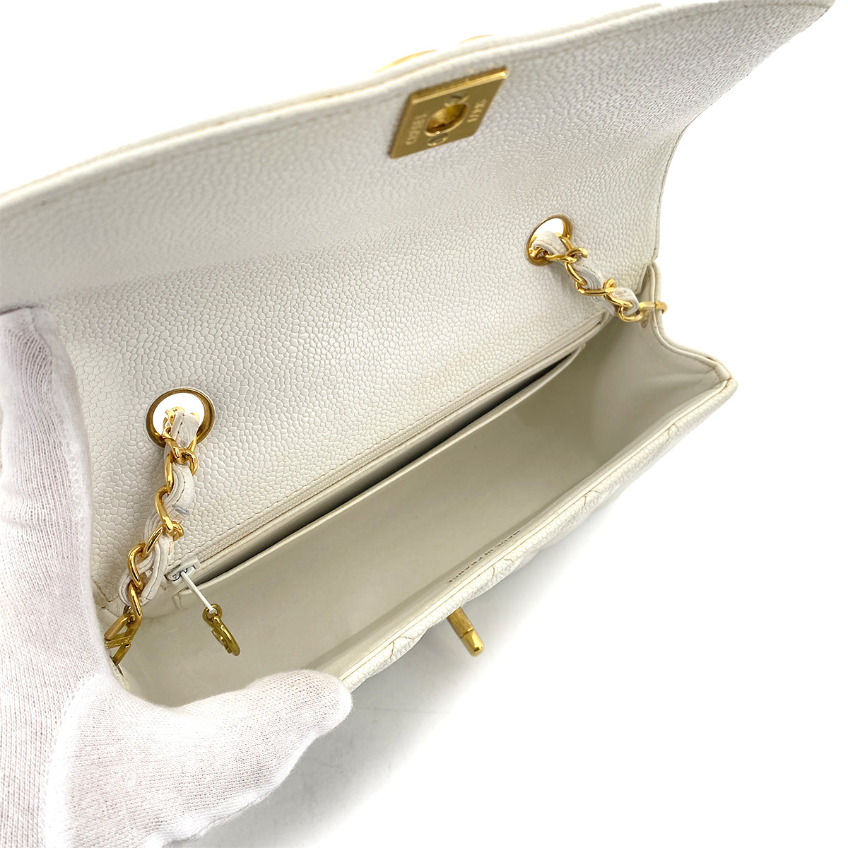 CHANEL VINTAGE DIANA SMALL CHAIN SHOULDER BAG WHITE CAVIAR SKIN 90261574