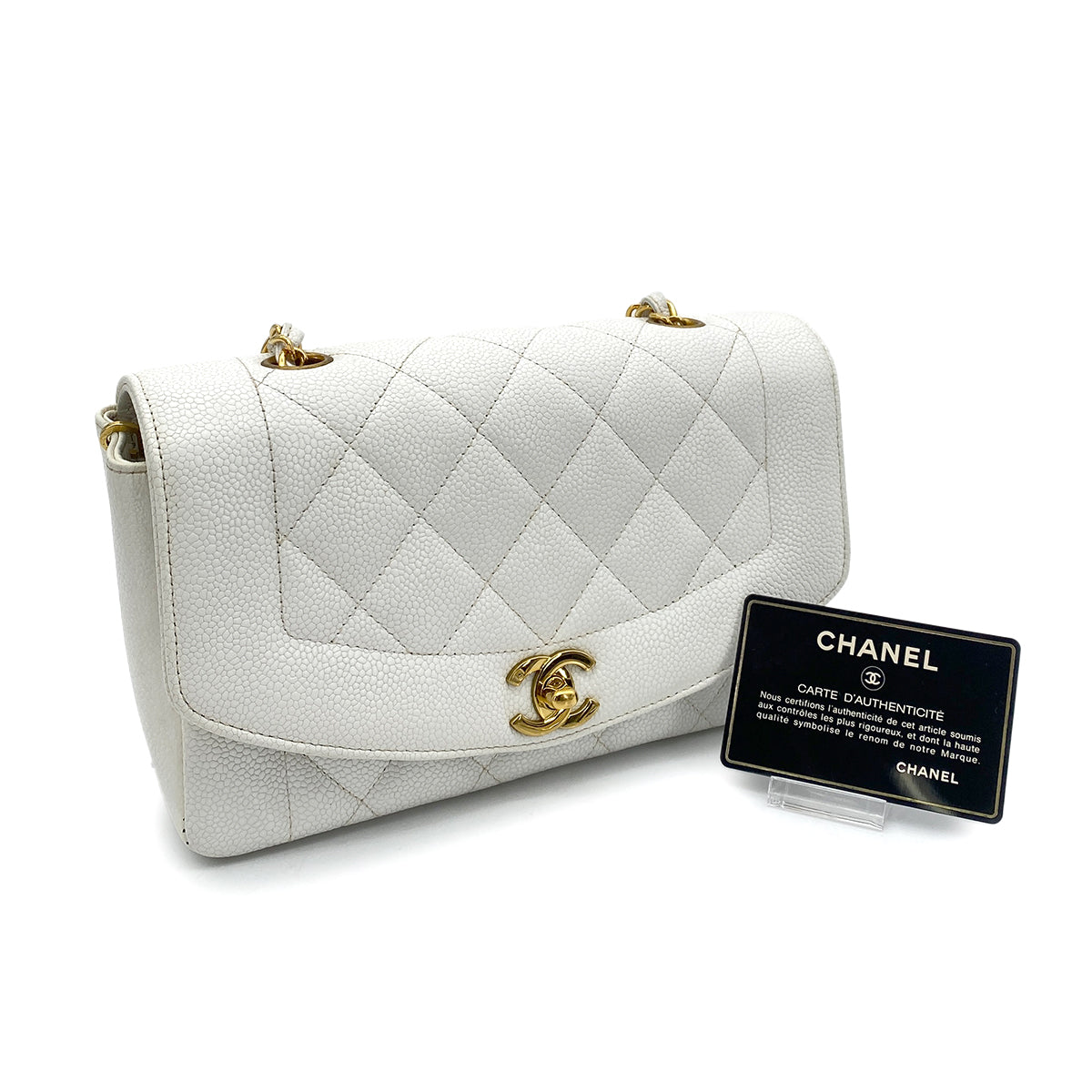 CHANEL VINTAGE DIANA SMALL CHAIN SHOULDER BAG WHITE CAVIAR SKIN 90261574