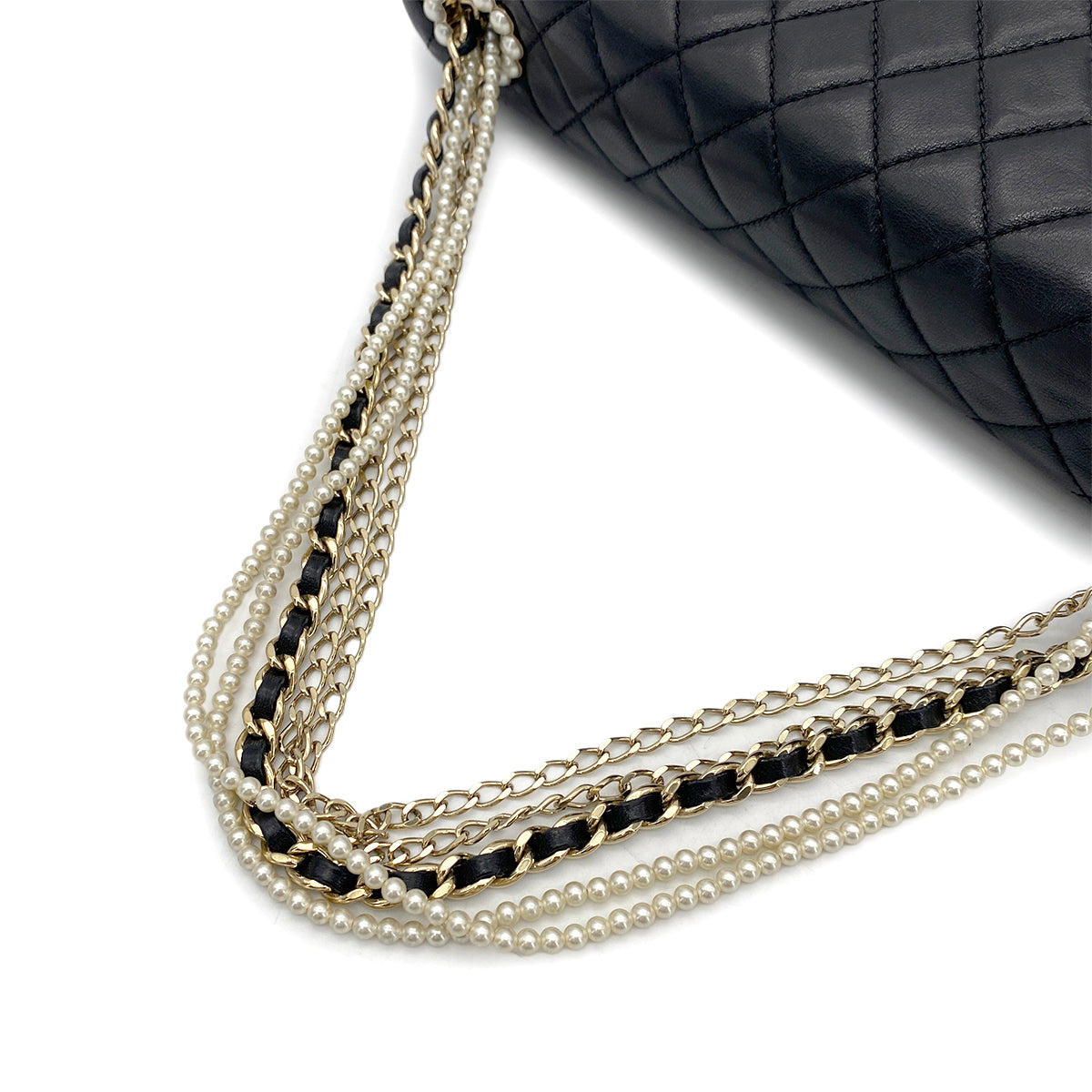 CHANEL WESTMINSTER CHAIN SHOULDER BAG FAUX PEARL BLACK LAMB SKIN 90261575