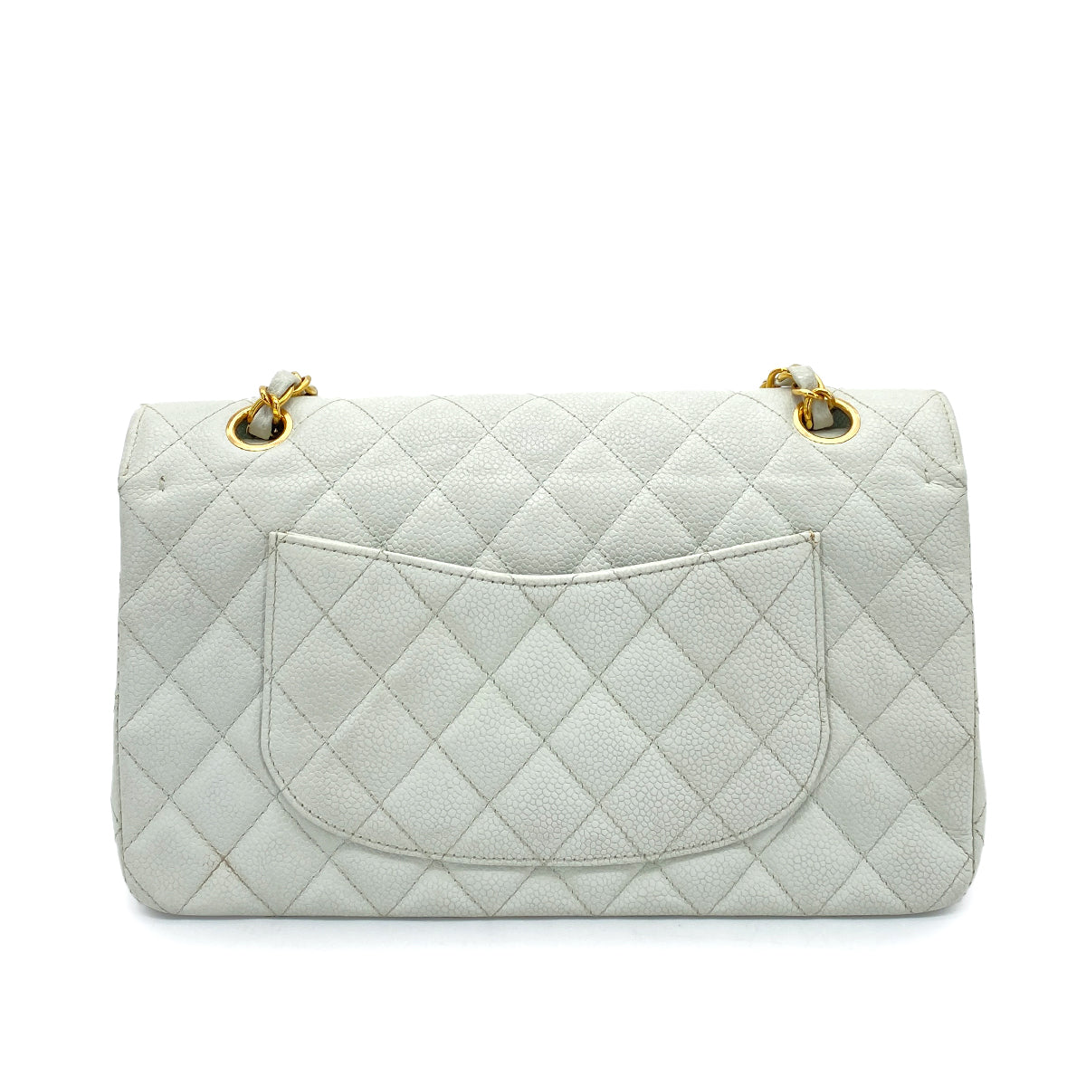 CHANEL VINTAGE CLASSIC FLAP MEDIUM CHAIN SHOULDER BAG LIGHT BLUE CAVIAR SKIN 90261587