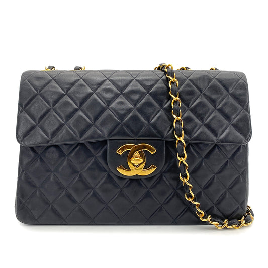 CHANEL VINTAGE MAXI MATELASSE 34 CHAIN SHOULDER BAG BLACK LAMB SKIN 90261589