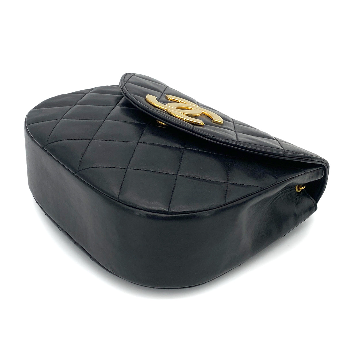 CHANEL VINTAGE BIG COCO MATELASSE CHAIN SHOULDER BAG BLACK LAMB SKIN 90261600