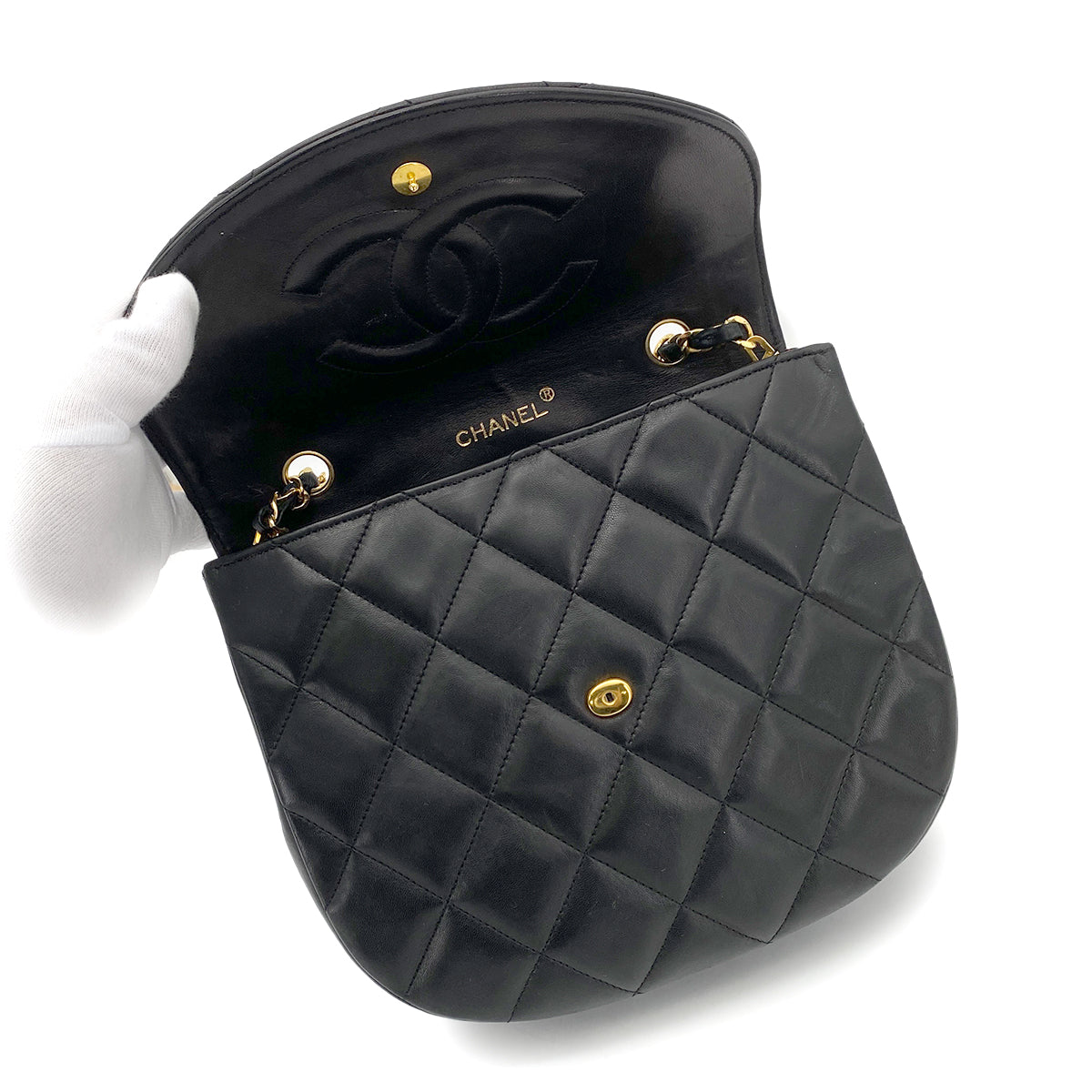 CHANEL VINTAGE BIG COCO MATELASSE CHAIN SHOULDER BAG BLACK LAMB SKIN 90261600