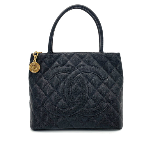 CHANEL VINTAGE MEDALLION TOTE BAG BLACK CAVIAR SKIN 90261602