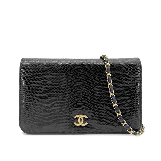 CHANEL VINTAGE FULL FLAP CHAIN SHOULDER BAG BLACK LIZARD 90261603