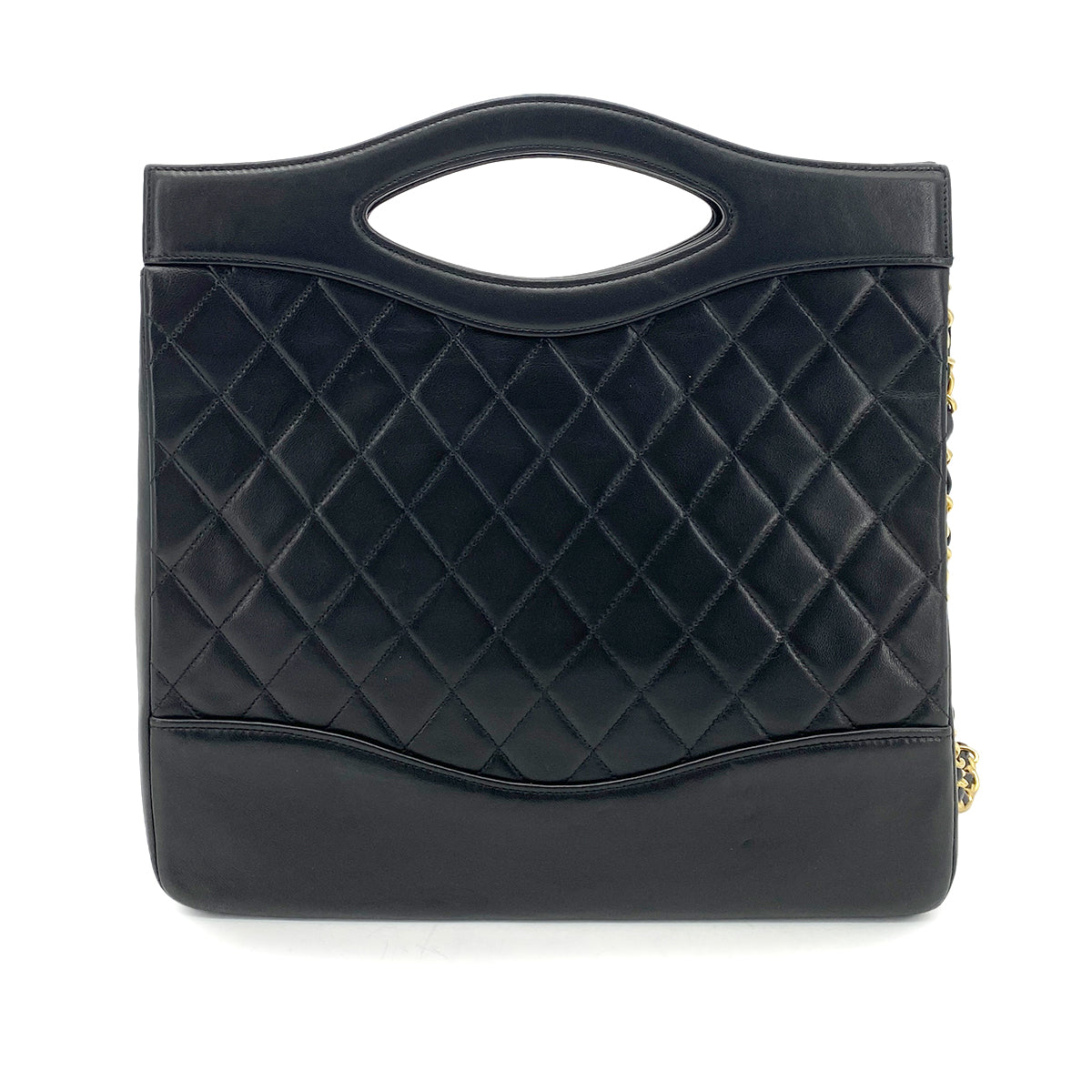 CHANEL VINTAGE CHAIN HAND SHOULDER BAG BLACK LAMB SKIN 90261615