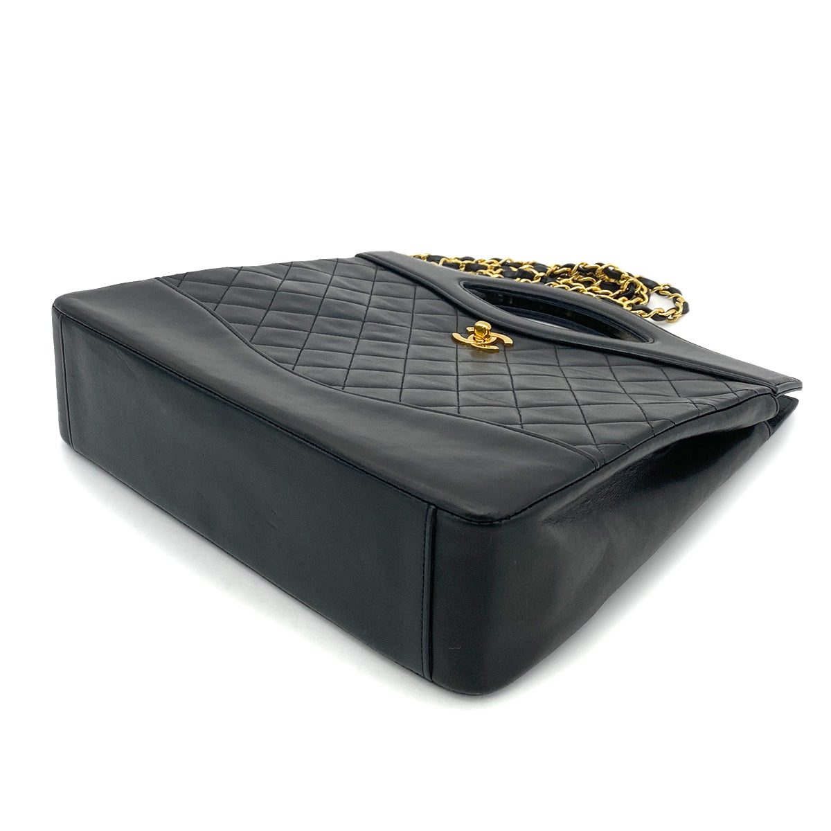 CHANEL VINTAGE CHAIN HAND SHOULDER BAG BLACK LAMB SKIN 90261615