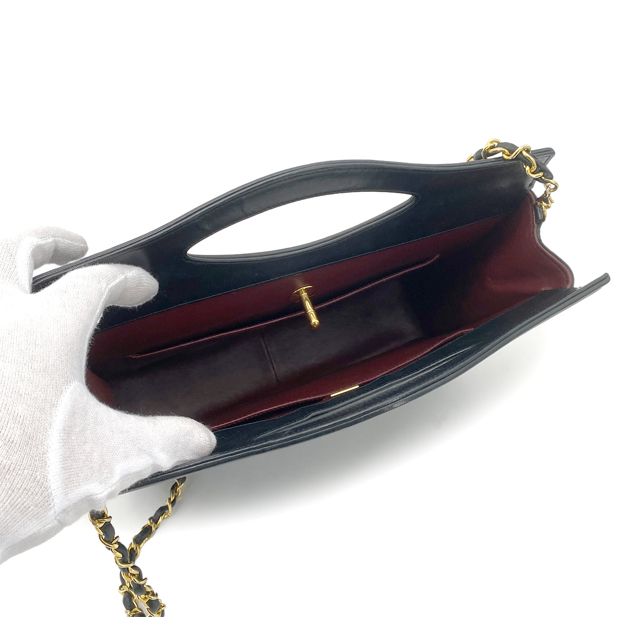 CHANEL VINTAGE CHAIN HAND SHOULDER BAG BLACK LAMB SKIN 90261615