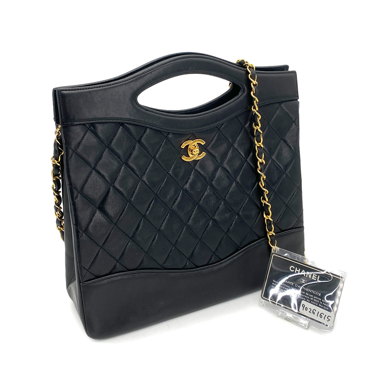 CHANEL VINTAGE CHAIN HAND SHOULDER BAG BLACK LAMB SKIN 90261615