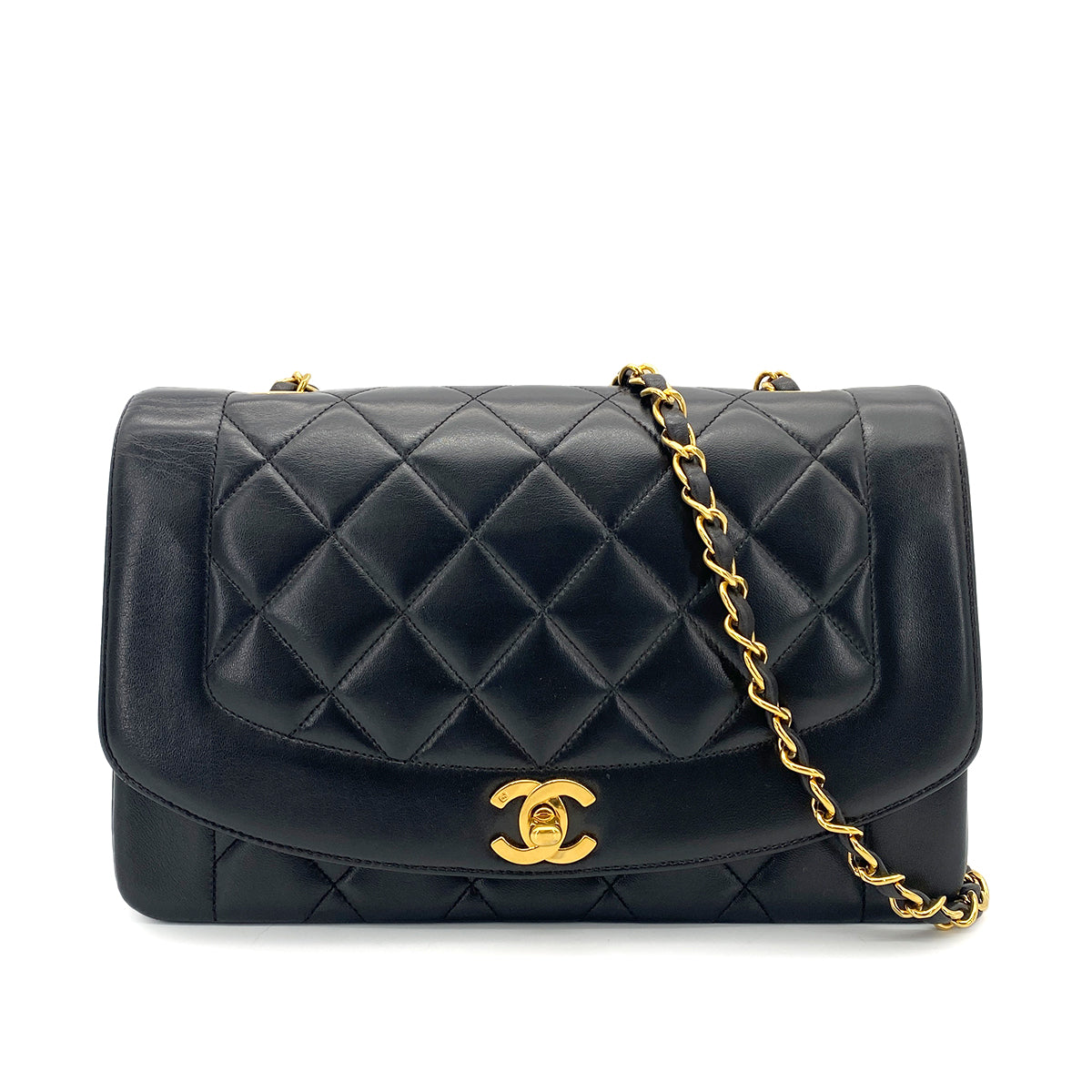 CHANEL VINTAGE DIANA MEDIUM CHAIN SHOULDER BAG BLACK LAMB SKIN 90261635