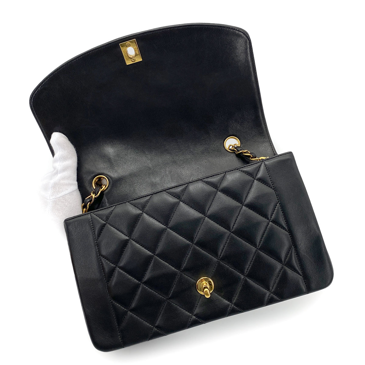 CHANEL VINTAGE DIANA MEDIUM CHAIN SHOULDER BAG BLACK LAMB SKIN 90261635