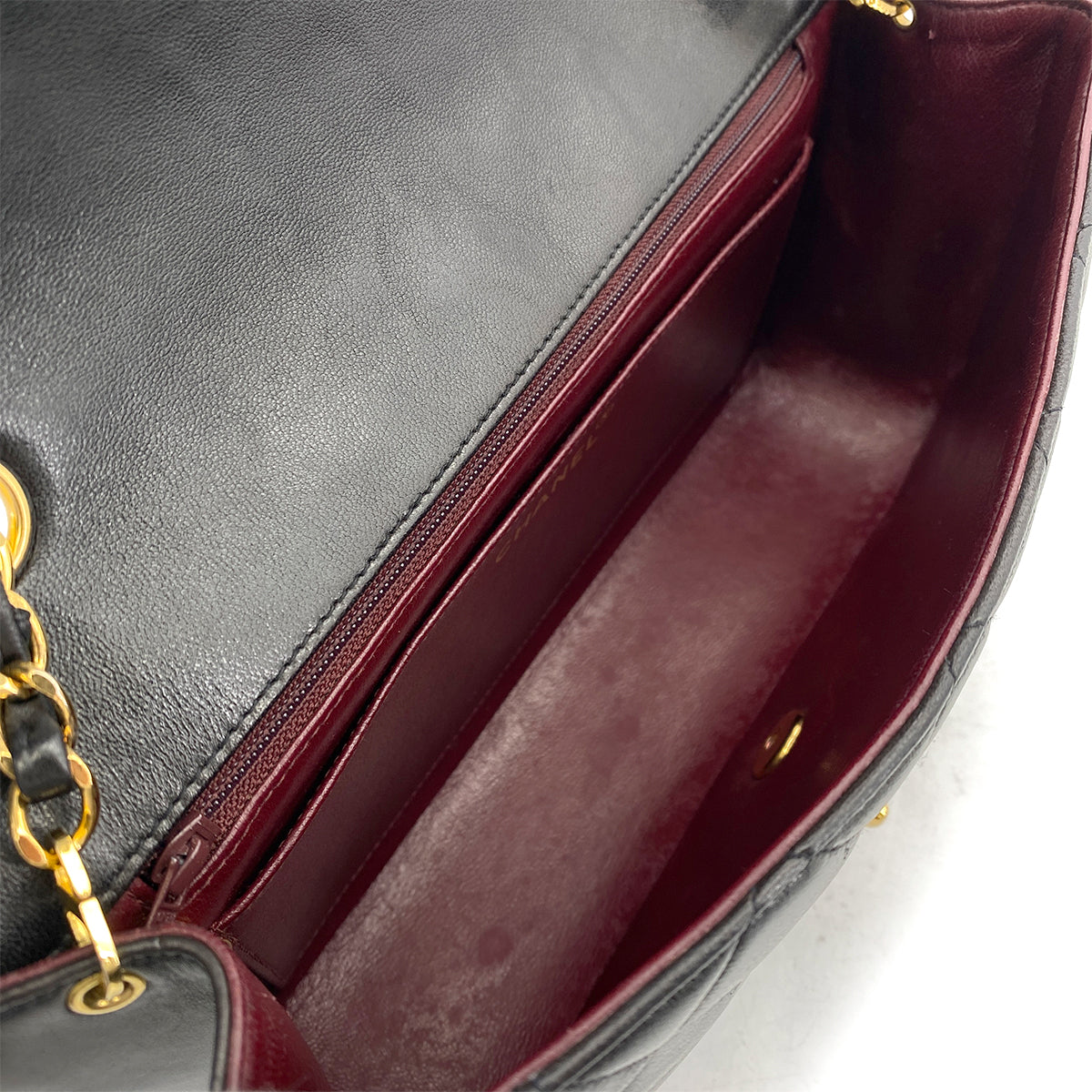 CHANEL VINTAGE DIANA MEDIUM CHAIN SHOULDER BAG BLACK LAMB SKIN 90261635