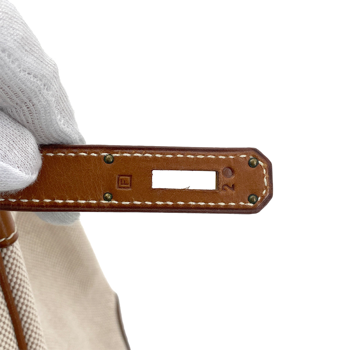 HERMES HAUT A COURROIES 32 FAUVE BARENIA TOILE H HAND BAG □F GHW 90261645