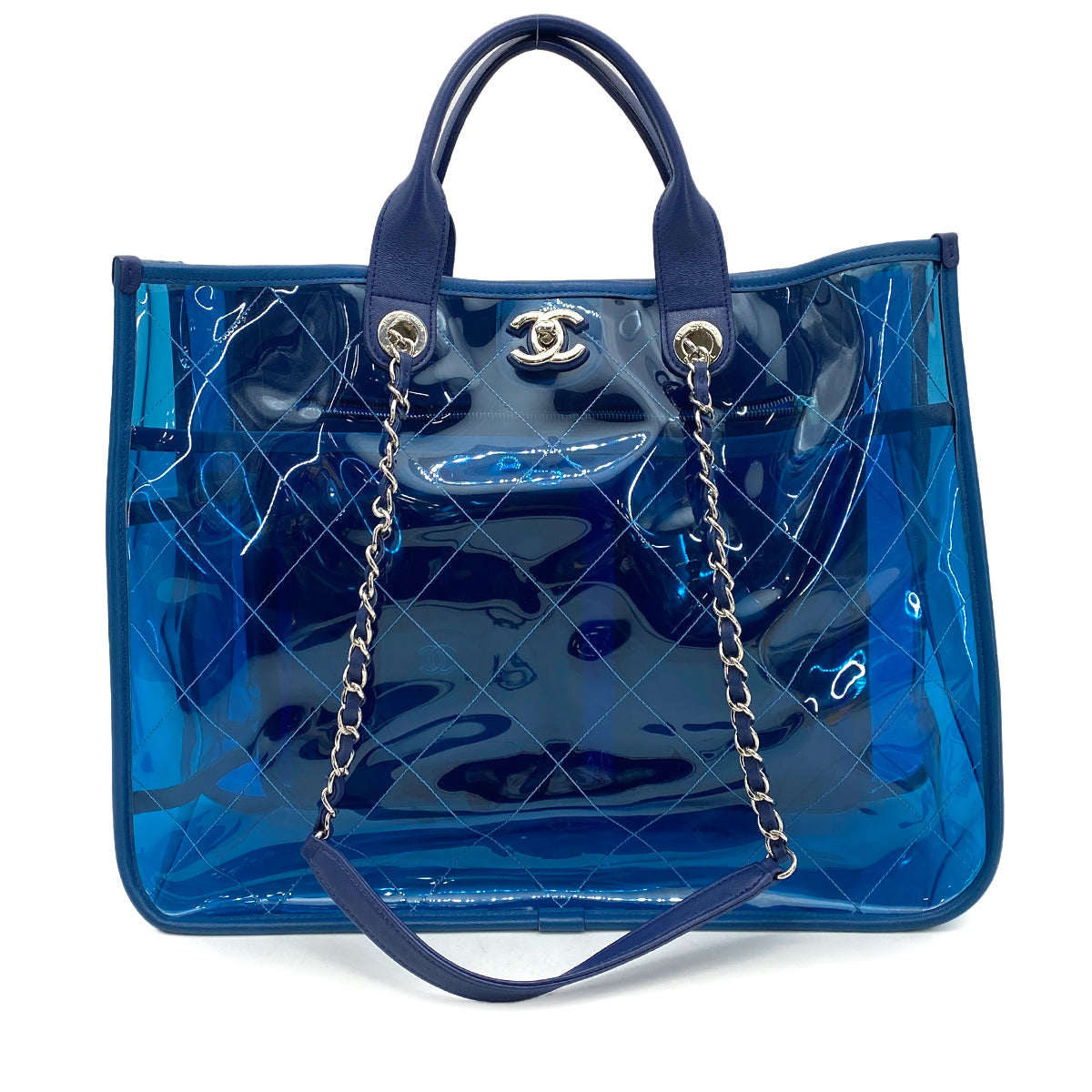 CHANEL COCO SPLASH TOTE BAG CLEAR BLUE VINYL LEATHER 90261646
