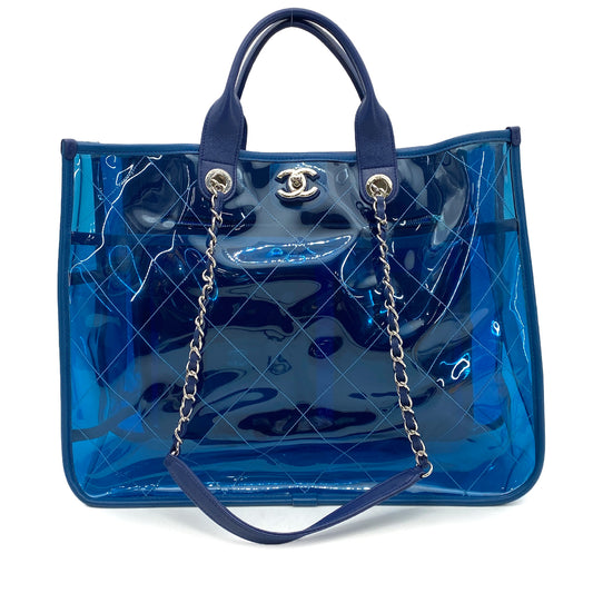 CHANEL COCO SPLASH TOTE BAG CLEAR BLUE VINYL LEATHER 90261646