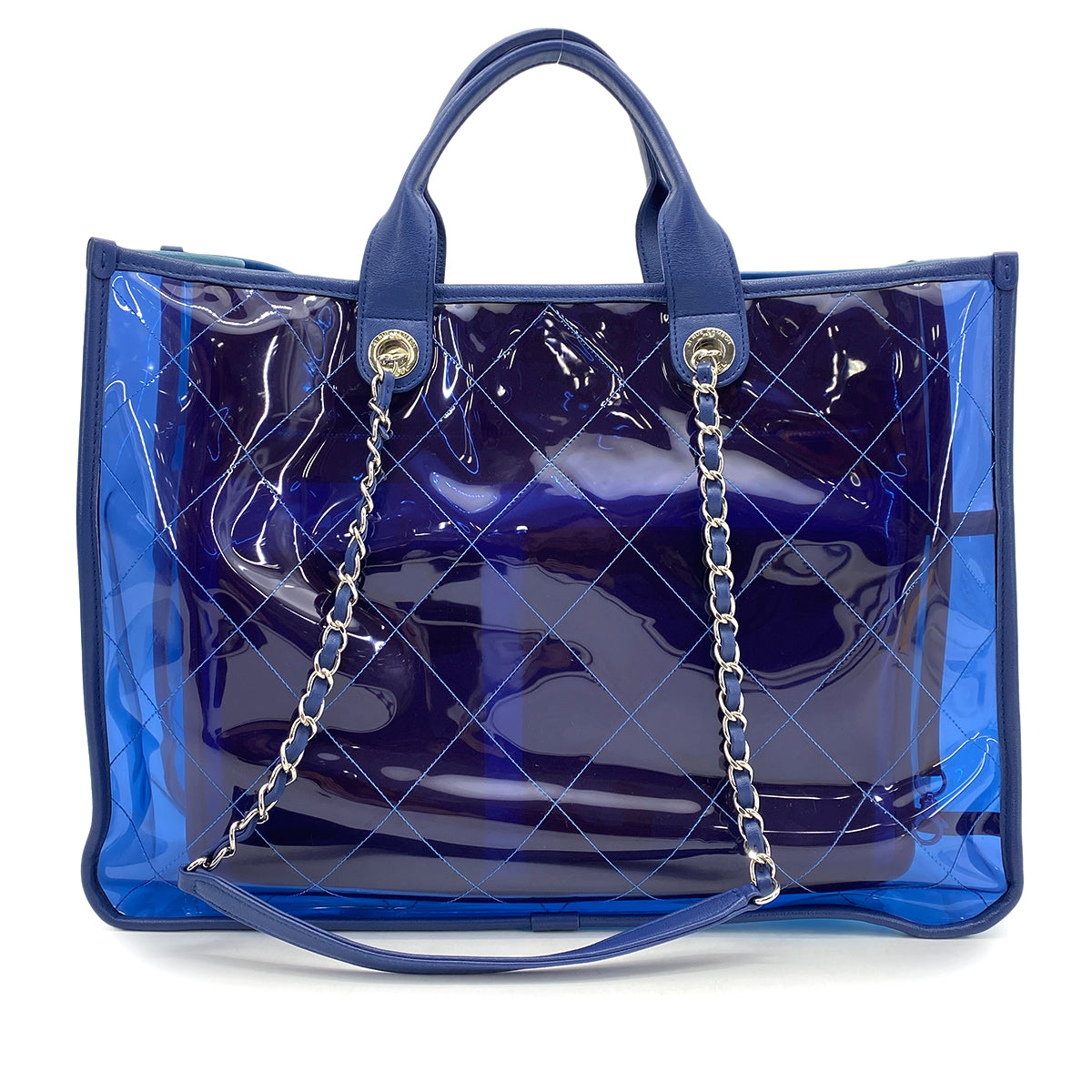 CHANEL COCO SPLASH TOTE BAG CLEAR BLUE VINYL LEATHER 90261646