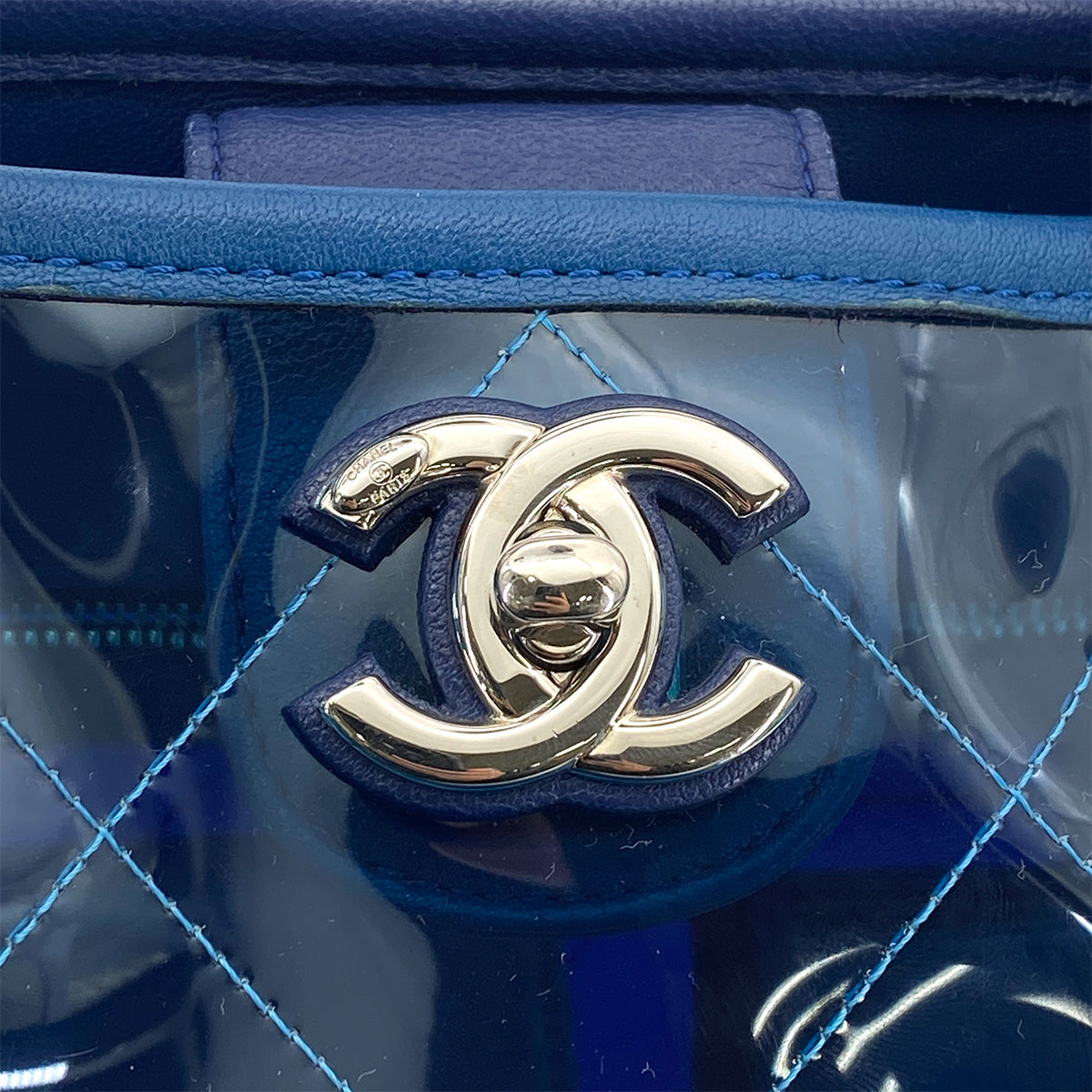 CHANEL COCO SPLASH TOTE BAG CLEAR BLUE VINYL LEATHER 90261646