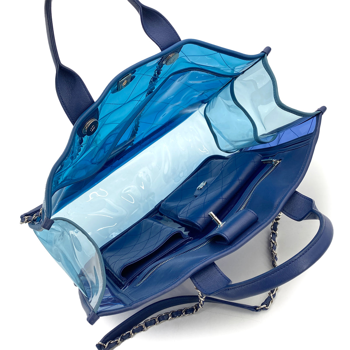 CHANEL COCO SPLASH TOTE BAG CLEAR BLUE VINYL LEATHER 90261646