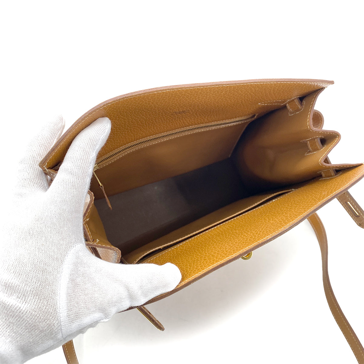 HERMES KELLY SPORTS GM GOLD COUCHEVEL SHOULDER BAG 〇X GHW 90261804