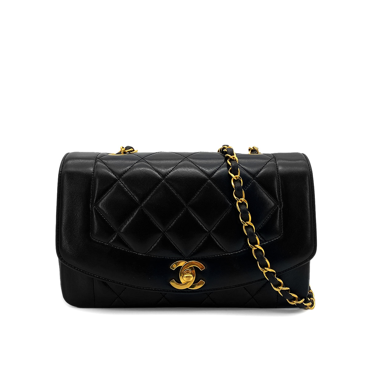CHANEL VINTAGE DIANA SMALL CHAIN SHOULDER BAG BLACK LAMB SKIN 90261807