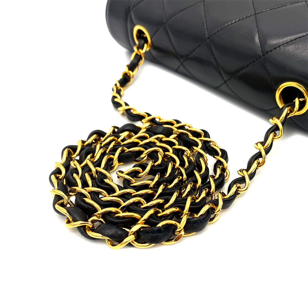 CHANEL VINTAGE DIANA SMALL CHAIN SHOULDER BAG BLACK LAMB SKIN 90261807