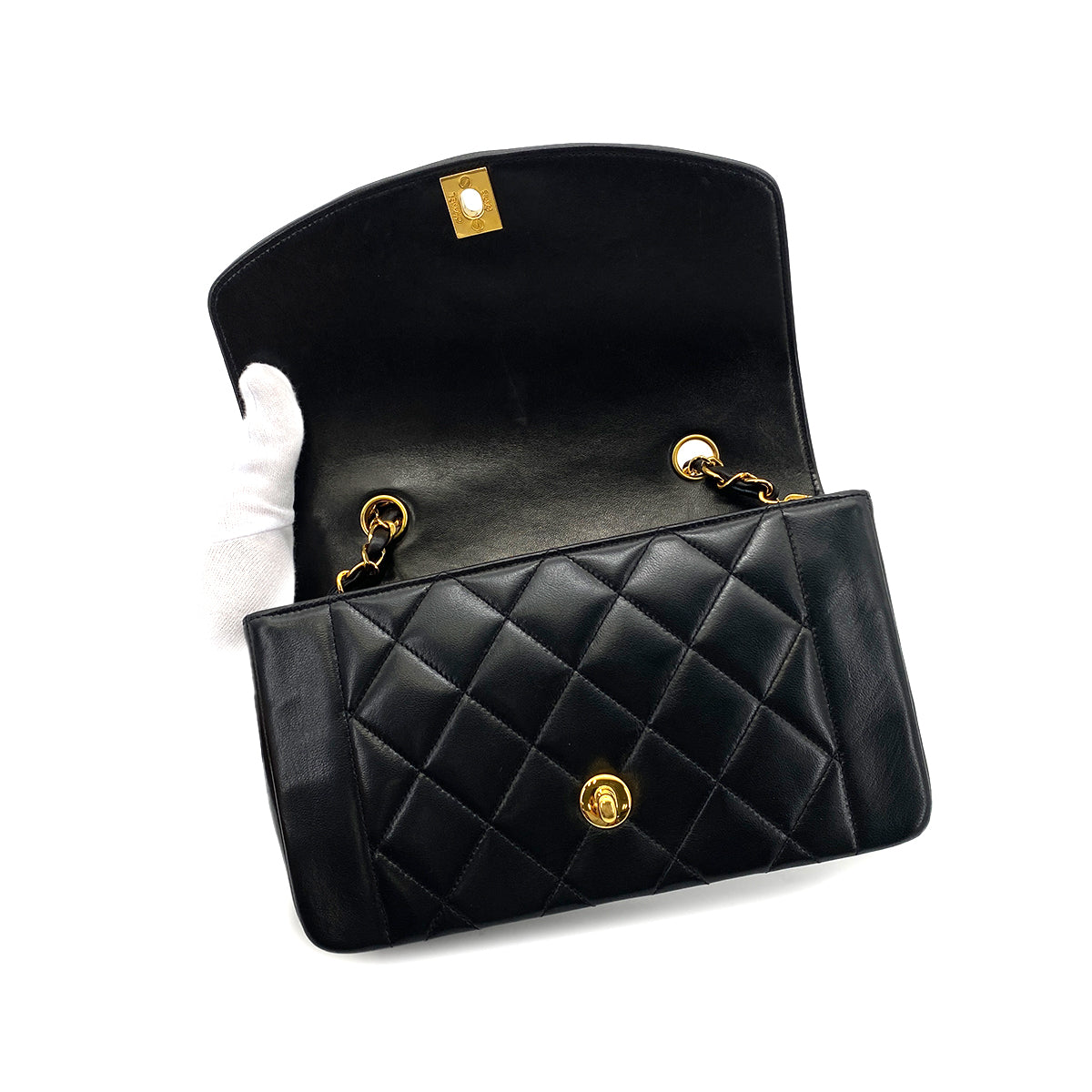 CHANEL VINTAGE DIANA SMALL CHAIN SHOULDER BAG BLACK LAMB SKIN 90261807