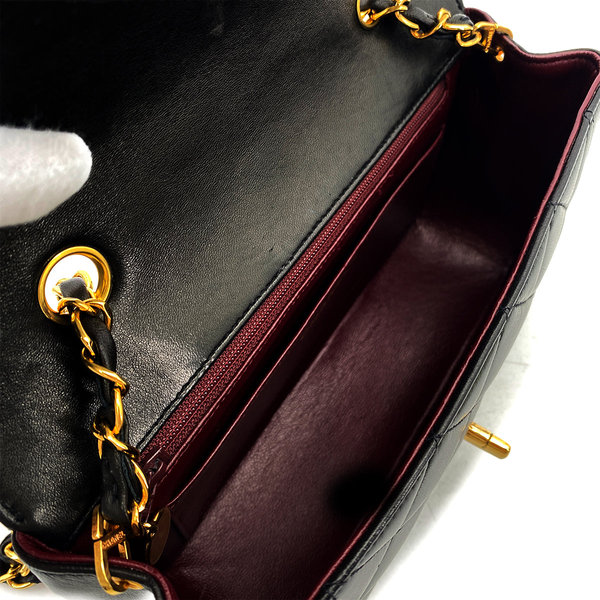 CHANEL VINTAGE DIANA SMALL CHAIN SHOULDER BAG BLACK LAMB SKIN 90261807