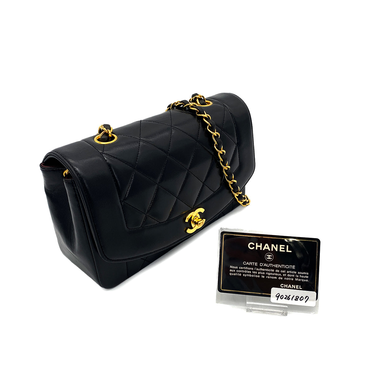 CHANEL VINTAGE DIANA SMALL CHAIN SHOULDER BAG BLACK LAMB SKIN 90261807