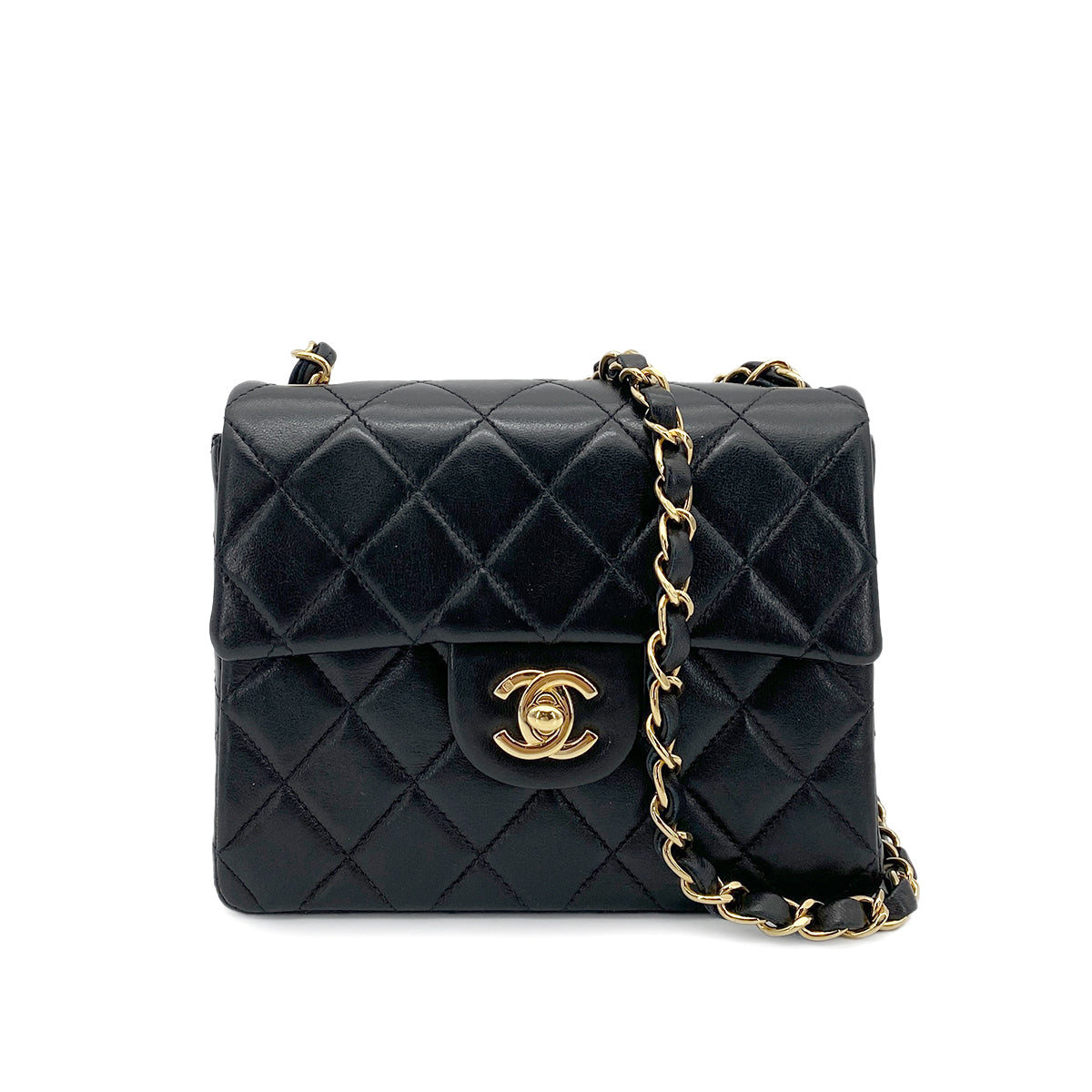 CHANEL VINTAGE MINI SQUARE 17 CHAIN SHOULDER BAG BLACK LAMB SKIN 90261808