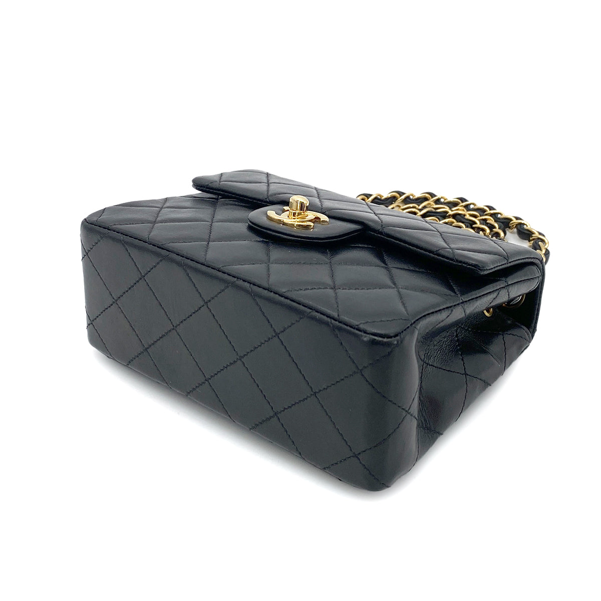 CHANEL VINTAGE MINI SQUARE 17 CHAIN SHOULDER BAG BLACK LAMB SKIN 90261808