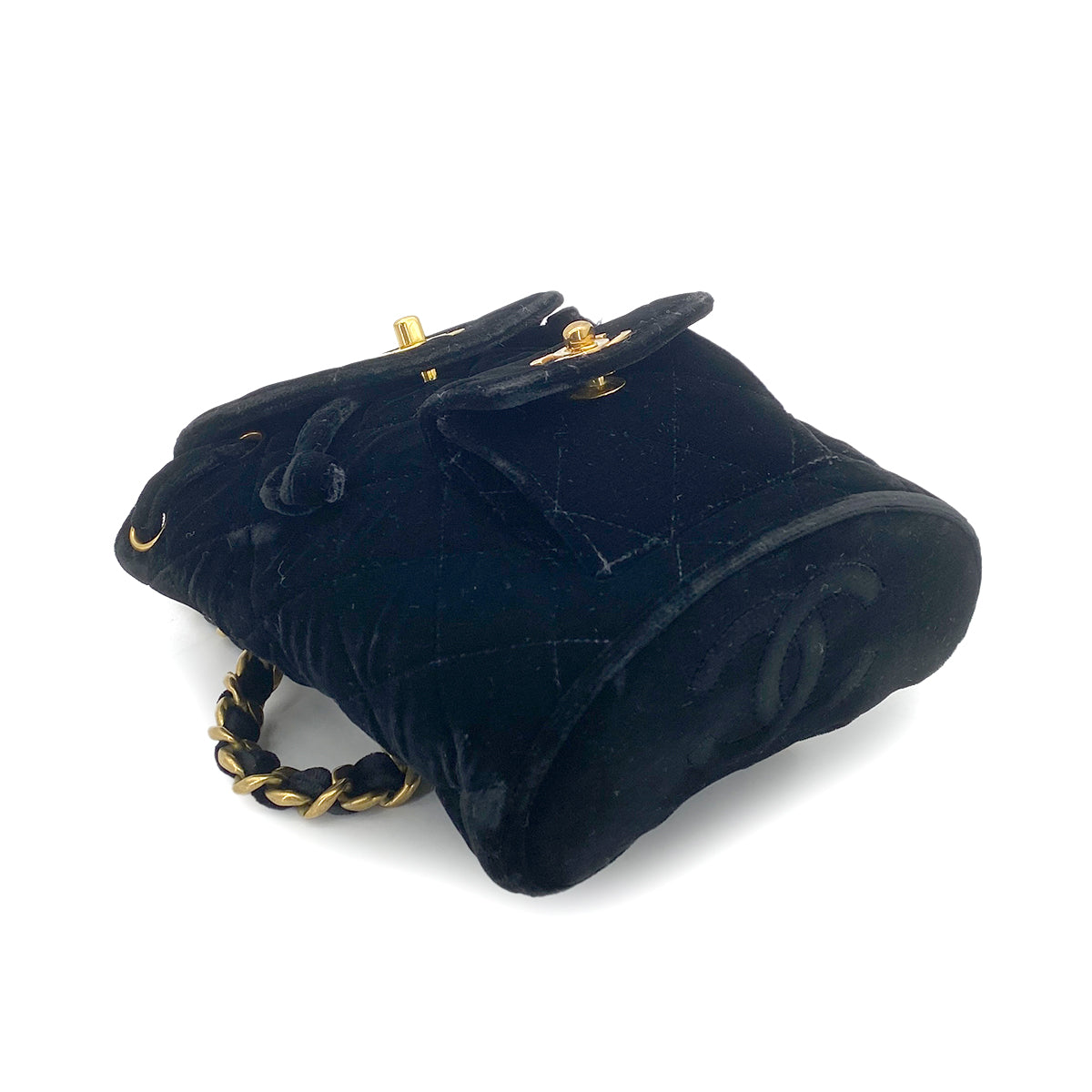 CHANEL VINTAGE DUMA CHAIN BACKPACK BLACK VELOR 90261813