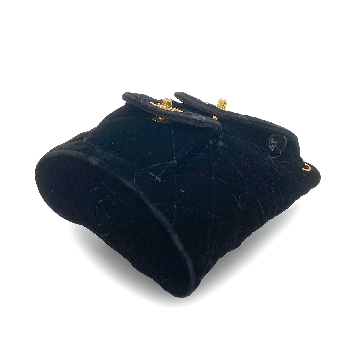 CHANEL VINTAGE DUMA CHAIN BACKPACK BLACK VELOR 90261813