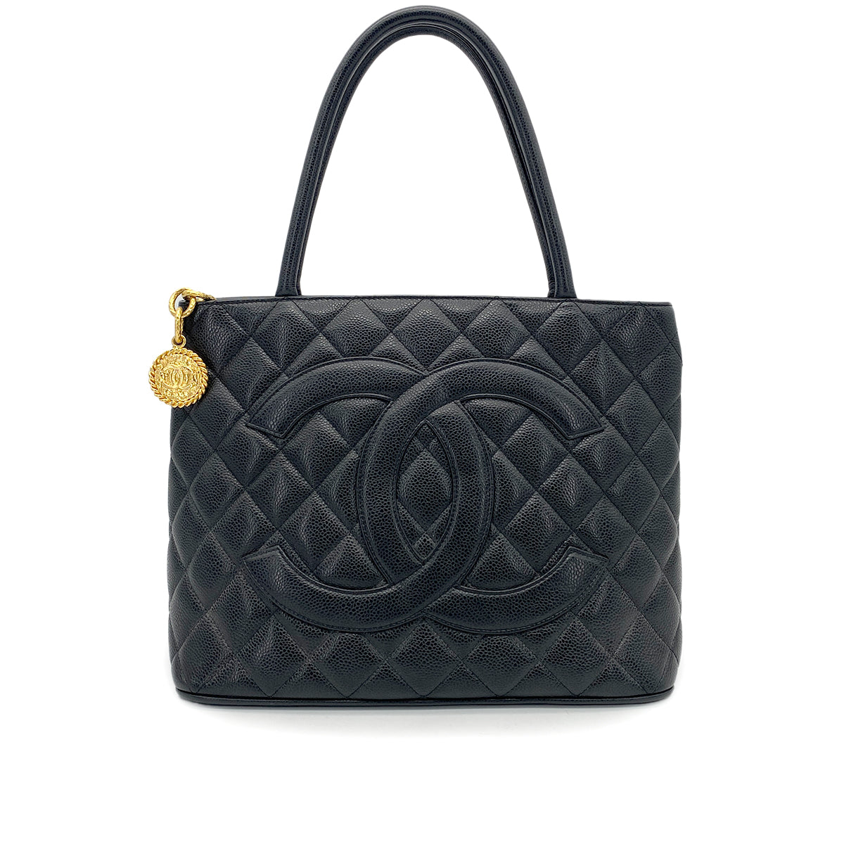 CHANEL VINTAGE MEDALLION TOTE BAG BLACK CAVIAR SKIN 90261821