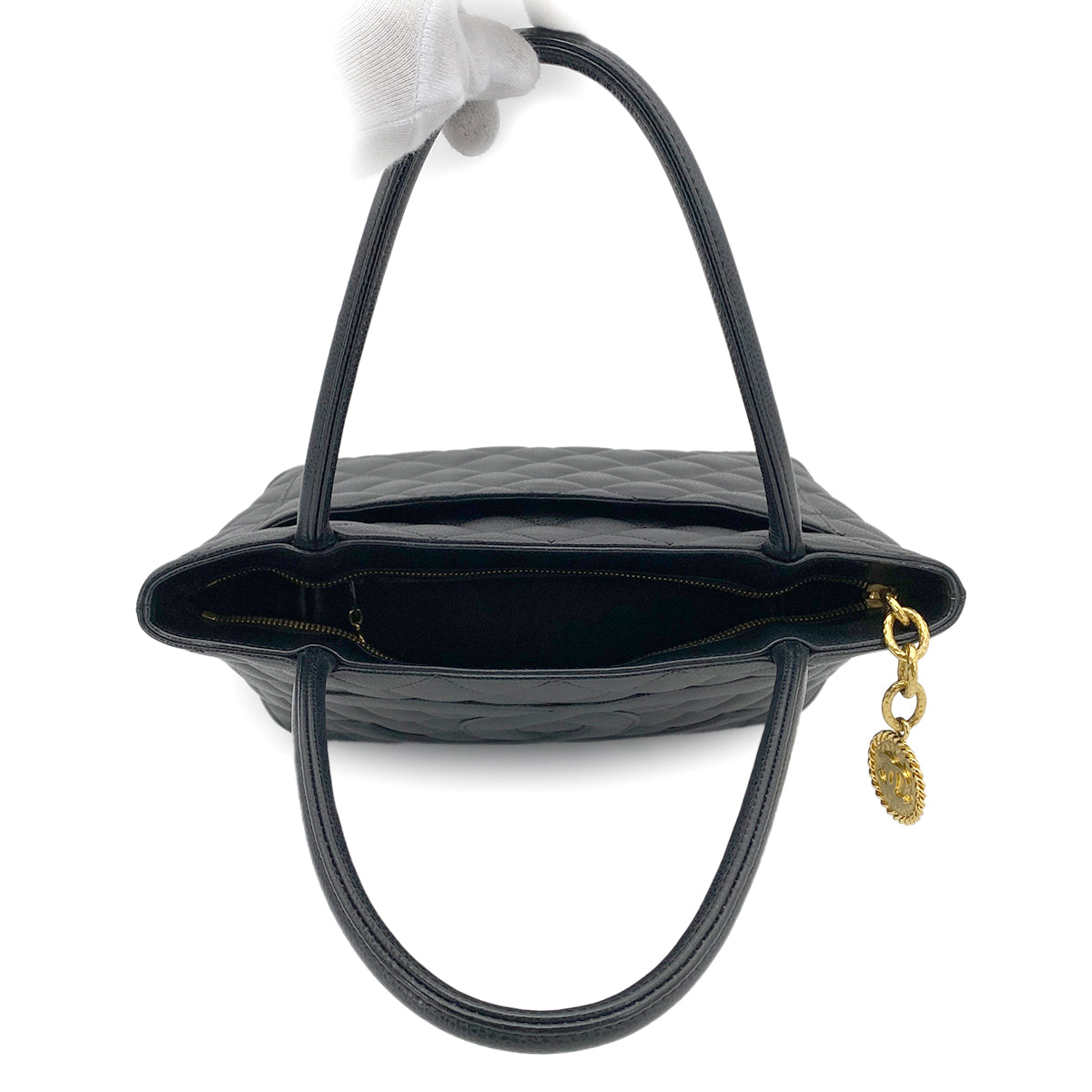 CHANEL VINTAGE MEDALLION TOTE BAG BLACK CAVIAR SKIN 90261821