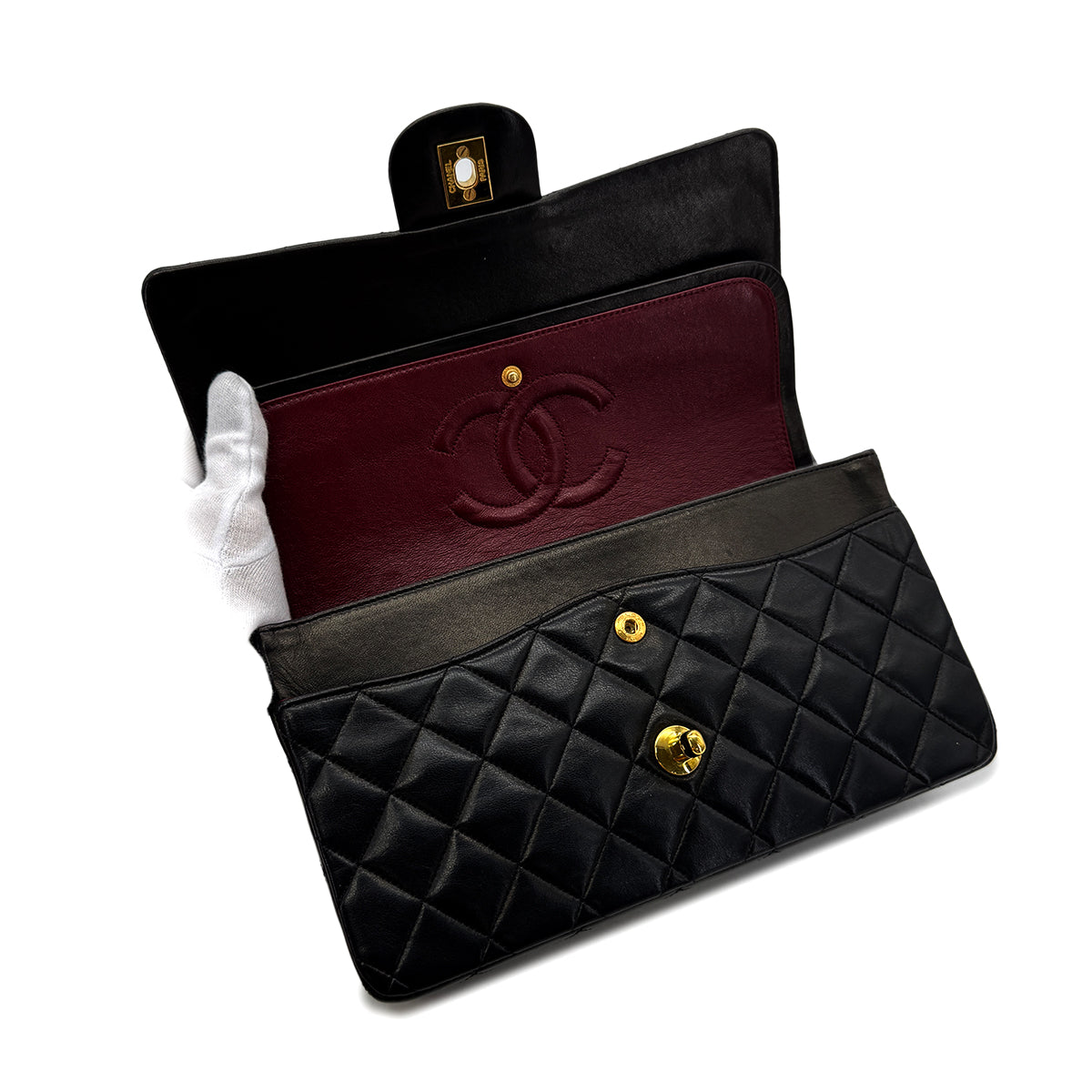 CHANEL VINTAGE CLASSIC FLAP MEDIUM CHAIN SHOULDER BAG BLACK LAMB SKIN 90261827