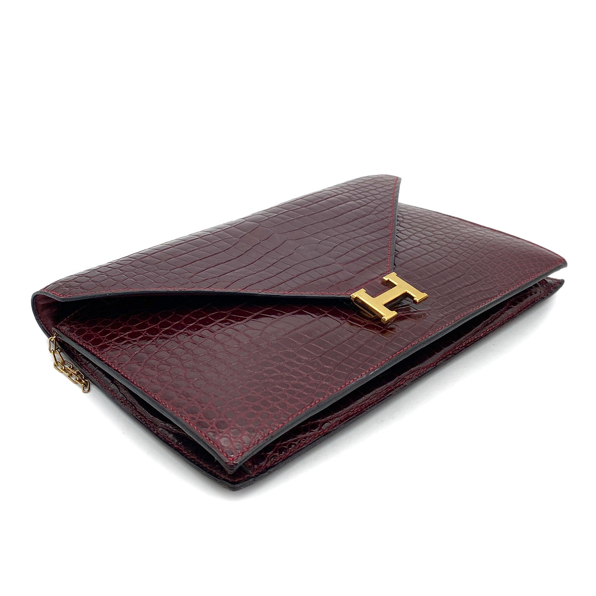 HERMES LYDIE CLUTCH SHOULDER BAG ROUGE H CROCODILE 〇F GHW 90261831