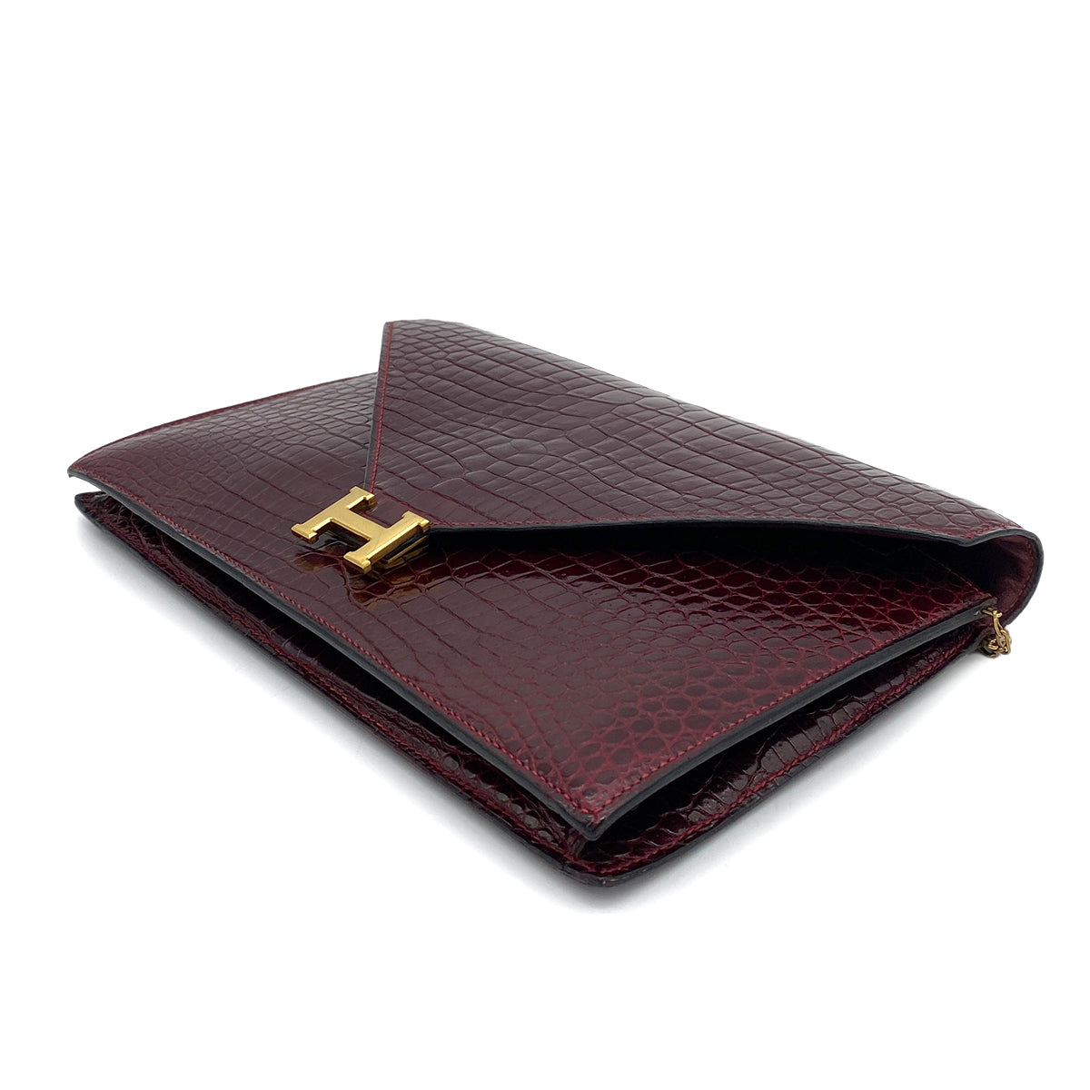 HERMES LYDIE CLUTCH SHOULDER BAG ROUGE H CROCODILE 〇F GHW 90261831