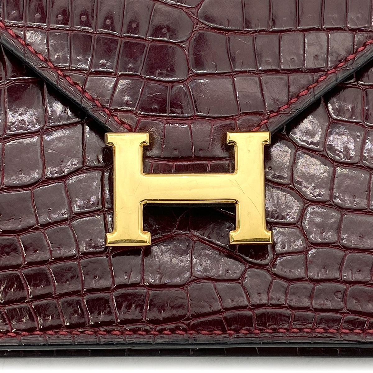 HERMES LYDIE CLUTCH SHOULDER BAG ROUGE H CROCODILE 〇F GHW 90261831