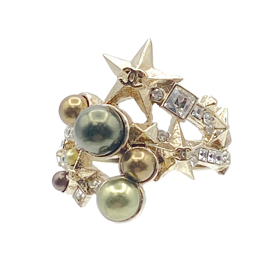 CHANEL COCO MARK STAR RHINESTONE FAUX PEARL RING ACCESSORY A17C 90261832